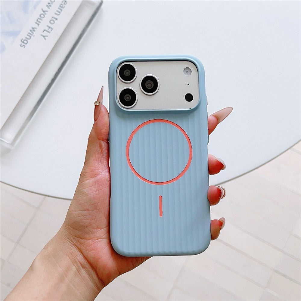 For iPhone 17 Pro Max Magnetic Case Corrugated Texture Hard PC Phone Protective Cover