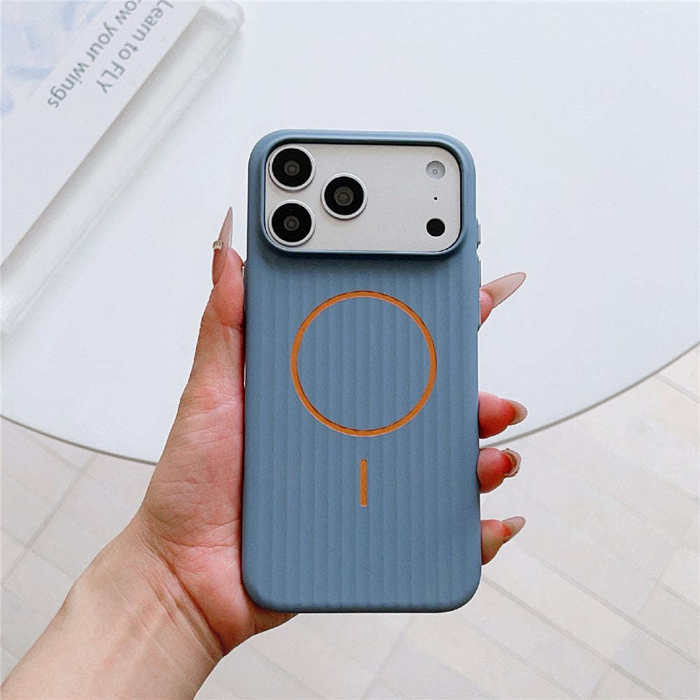 For iPhone 17 Pro Magnetic Case Corrugated Texture Hard PC Phone Protective Cover