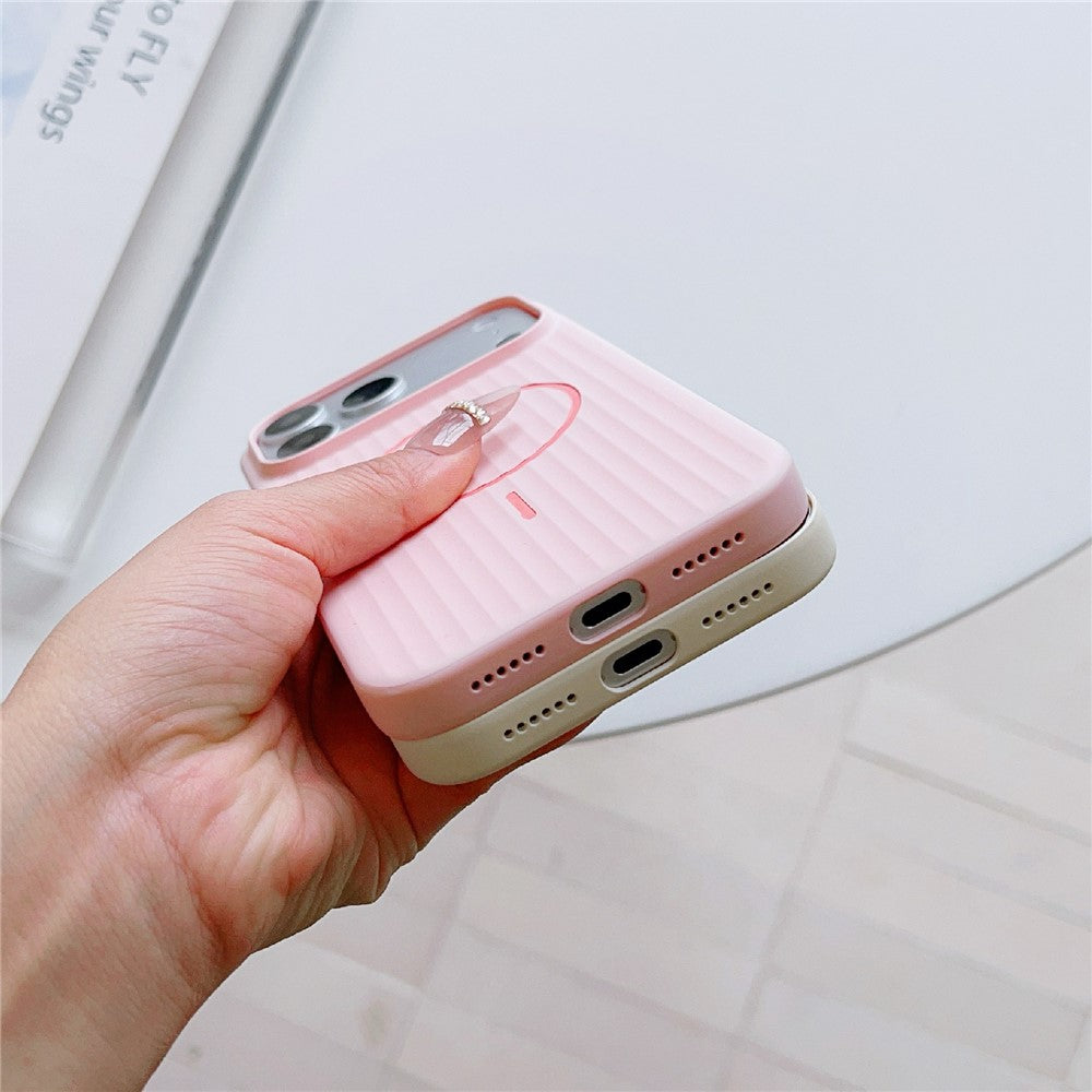 For iPhone 17 Pro Magnetic Case Corrugated Texture Hard PC Phone Protective Cover