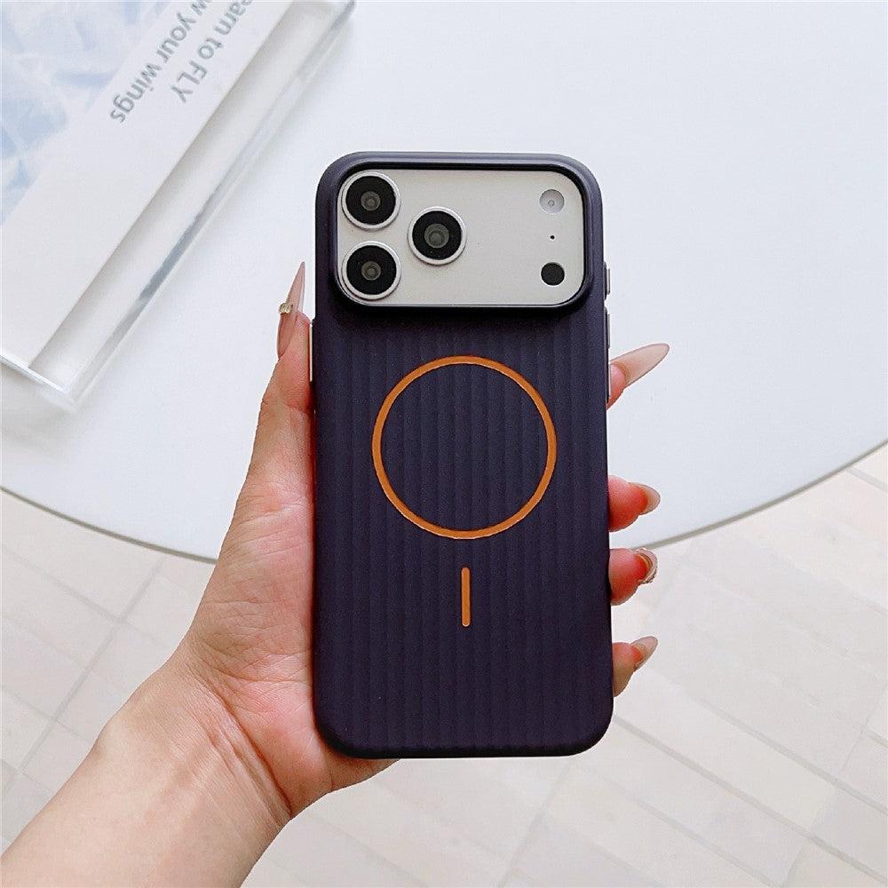 For iPhone 17 Pro Magnetic Case Corrugated Texture Hard PC Phone Protective Cover
