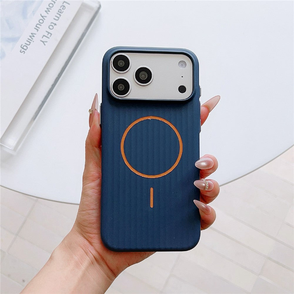 For iPhone 17 Pro Magnetic Case Corrugated Texture Hard PC Phone Protective Cover