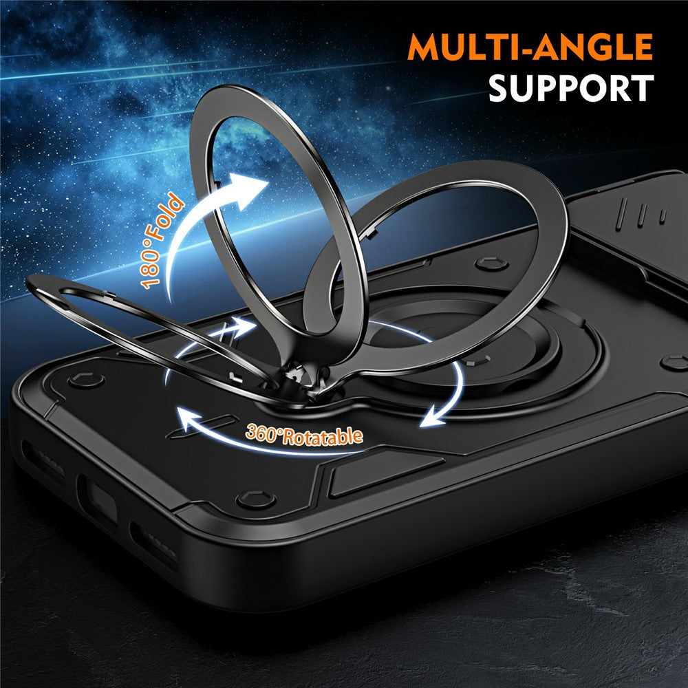 For iPhone 17 Pro Case with Slide Lens Cover Rotatable Kickstand Shockproof TPU + PC Phone Shell