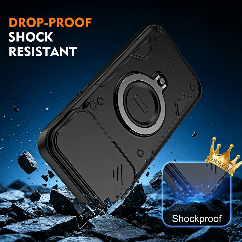 For iPhone 17 Pro Case with Slide Lens Cover Rotatable Kickstand Shockproof TPU + PC Phone Shell