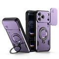For iPhone 17 Pro Case with Slide Lens Cover Rotatable Kickstand Shockproof TPU + PC Phone Shell