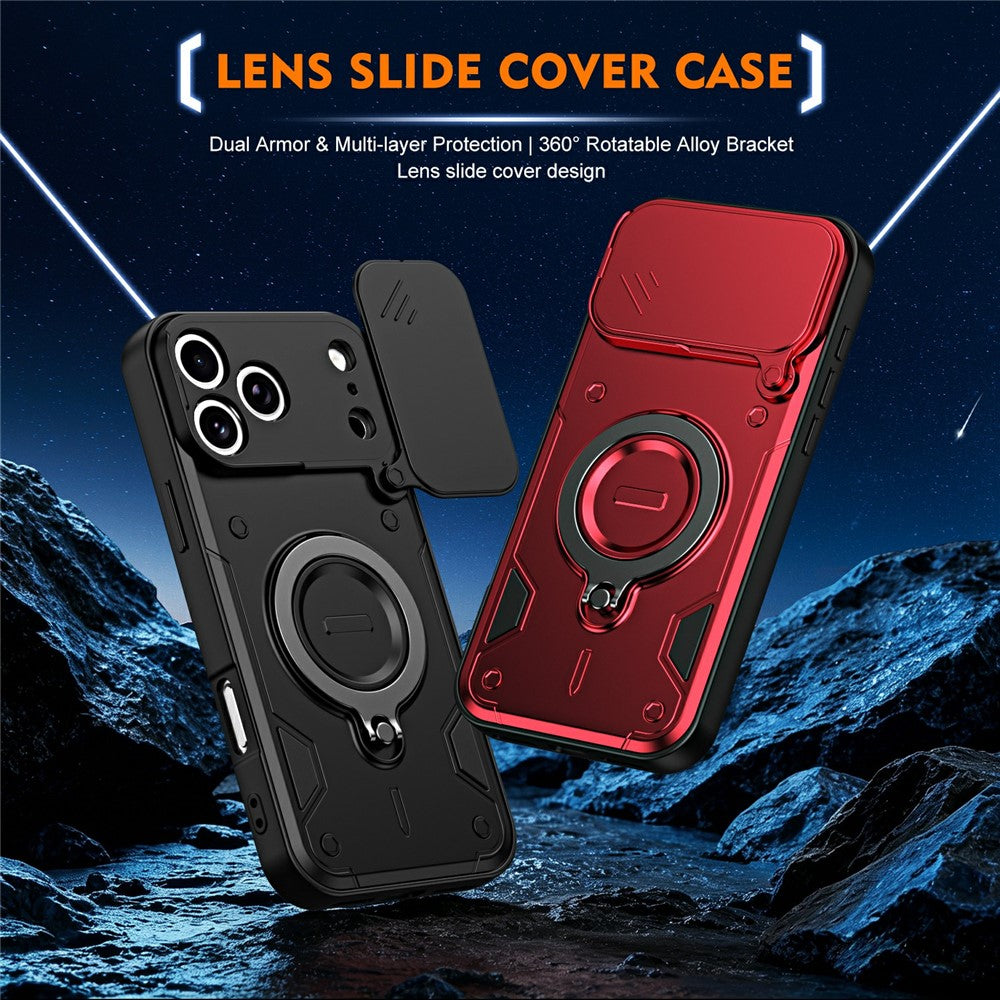 For iPhone 17 Pro Max Case with Slide Lens Cover Rotatable Kickstand Shockproof TPU + PC Phone Shell