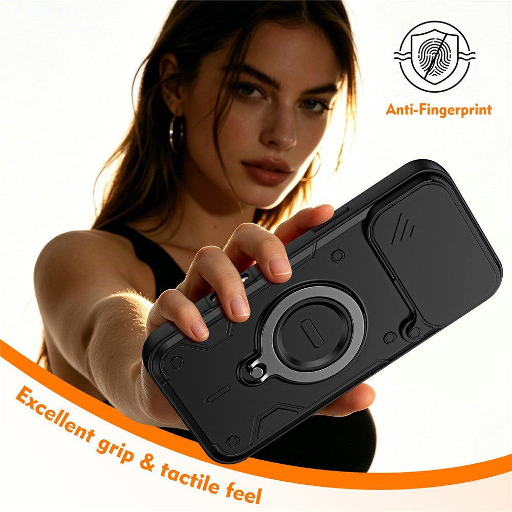 For iPhone 17 Pro Max Case with Slide Lens Cover Rotatable Kickstand Shockproof TPU + PC Phone Shell