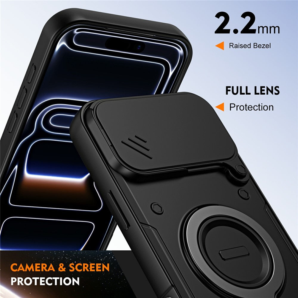 For iPhone 17 Pro Max Case with Slide Lens Cover Rotatable Kickstand Shockproof TPU + PC Phone Shell