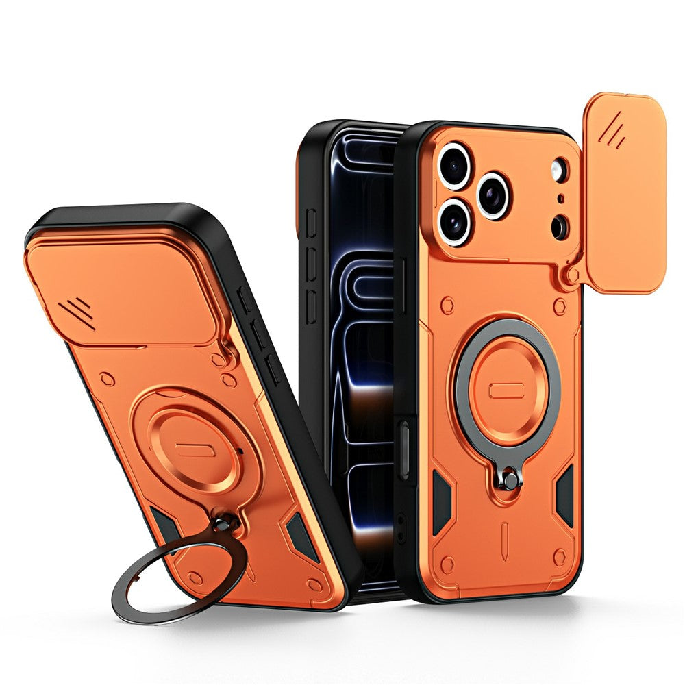 For iPhone 17 Pro Max Case with Slide Lens Cover Rotatable Kickstand Shockproof TPU + PC Phone Shell