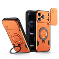 For iPhone 17 Pro Max Case with Slide Lens Cover Rotatable Kickstand Shockproof TPU + PC Phone Shell