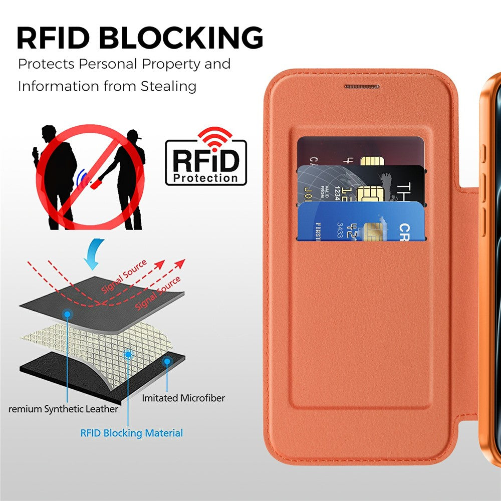 For iPhone 17 Pro Max Magnetic Case RFID Blocking Card Slots Leather Cover