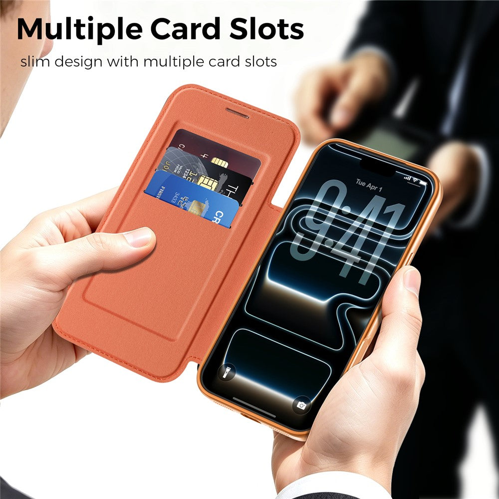 For iPhone 17 Pro Magnetic Case RFID Blocking Card Slots Leather Cover