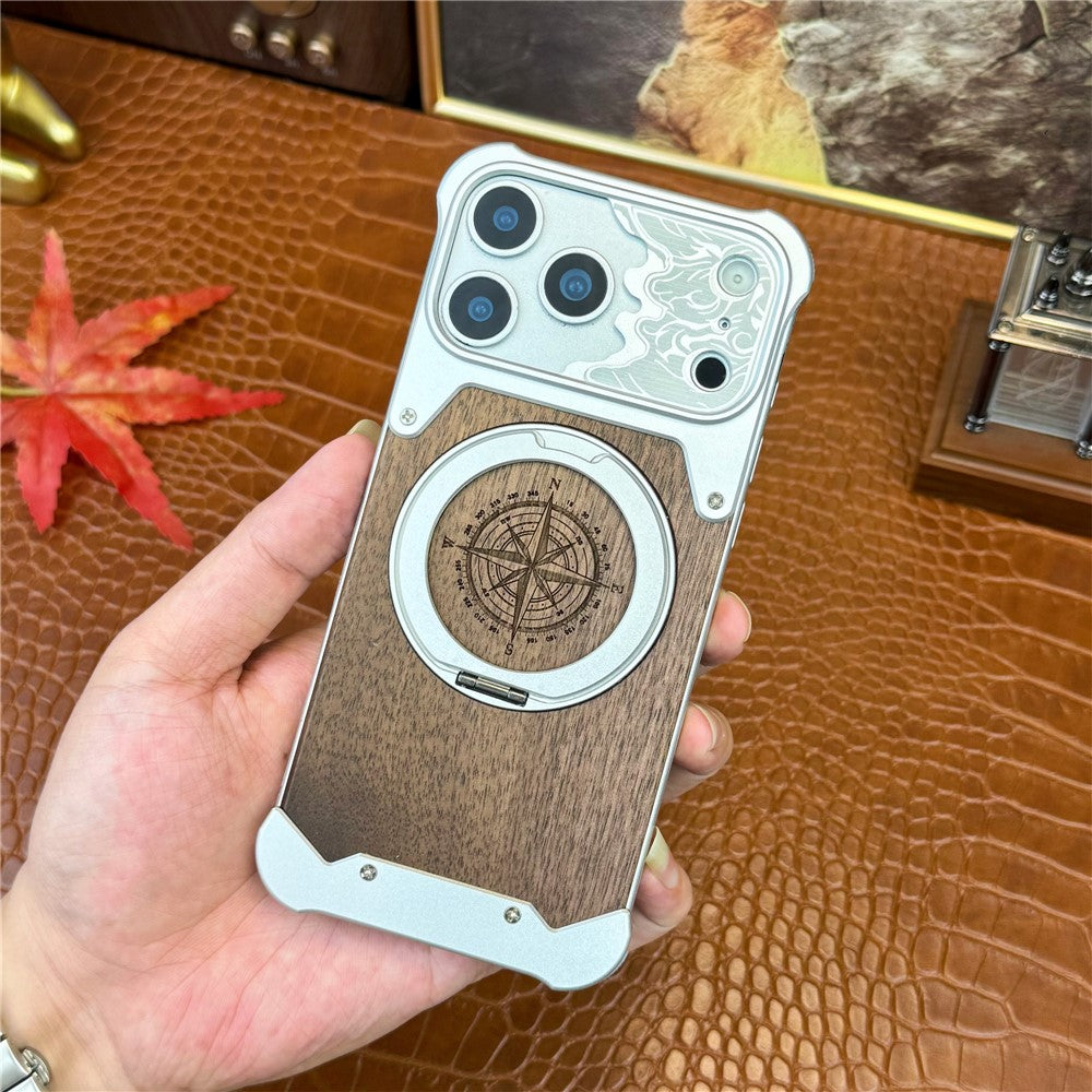 iPhone 17 Pro Frameless Walnut Wood Case with Kickstand