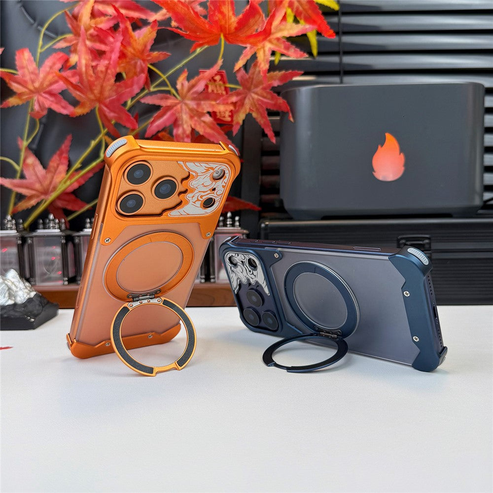 For iPhone 17 Pro Max Frameless Case Magnetic Kickstand Horse Pattern Translucent Matte PC Phone Cover