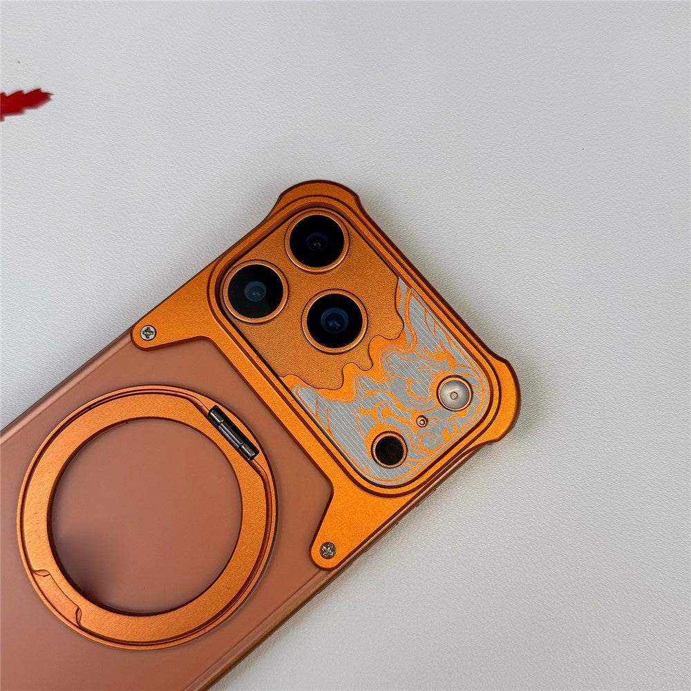 For iPhone 17 Pro Frameless Case Magnetic Kickstand Horse Pattern Translucent Matte PC Phone Cover