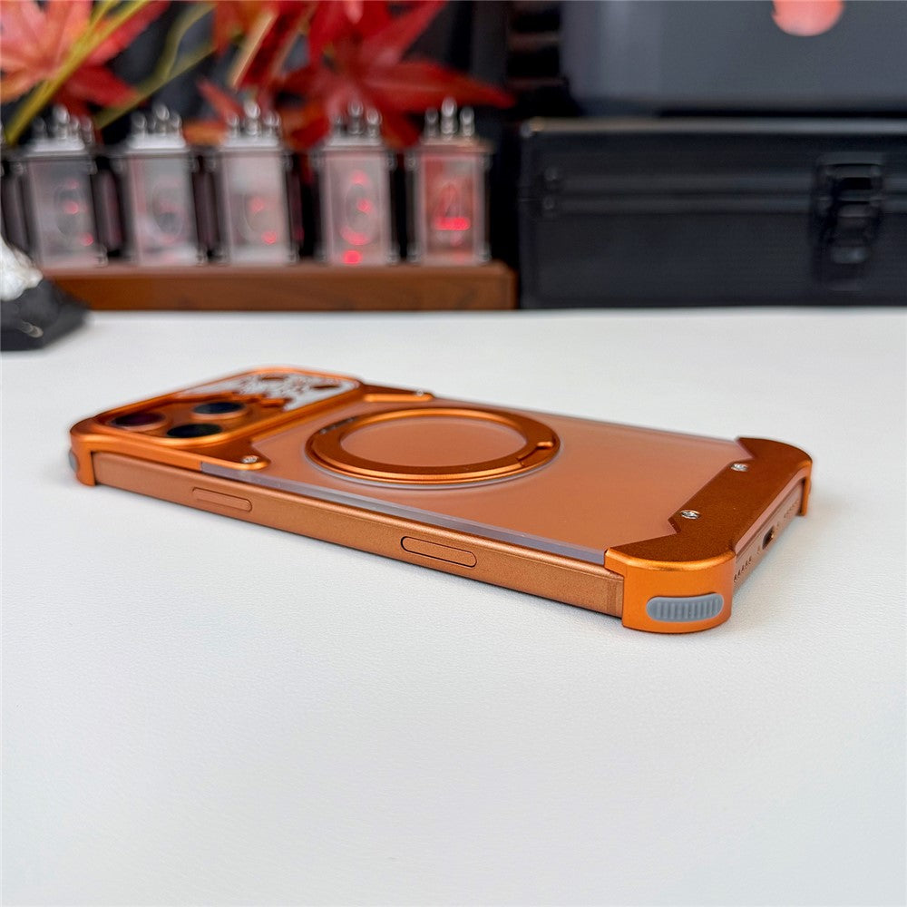 For iPhone 17 Pro Frameless Case Magnetic Kickstand Horse Pattern Translucent Matte PC Phone Cover