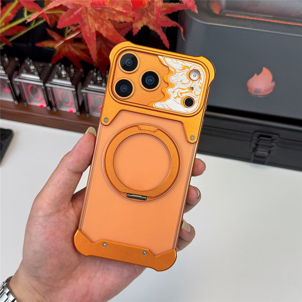 For iPhone 17 Pro Frameless Case Magnetic Kickstand Horse Pattern Translucent Matte PC Phone Cover
