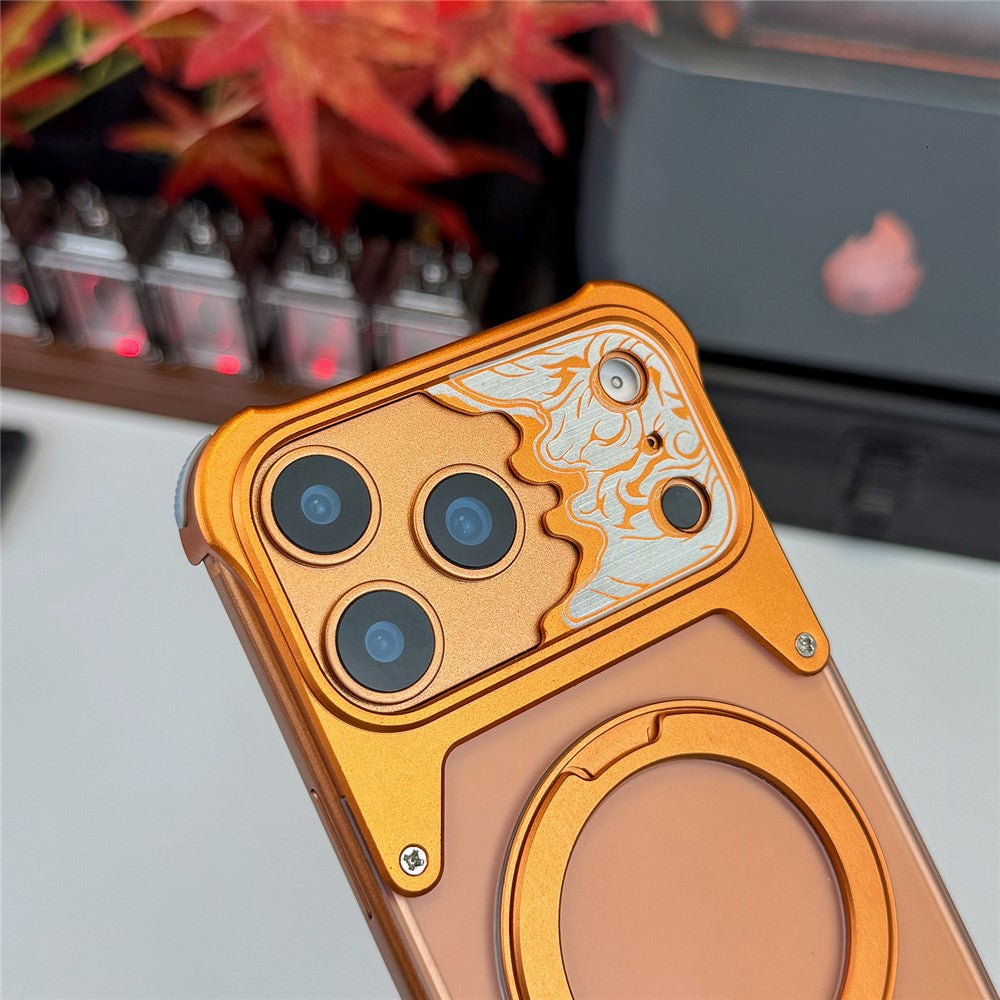 For iPhone 17 Pro Frameless Case Magnetic Kickstand Horse Pattern Translucent Matte PC Phone Cover
