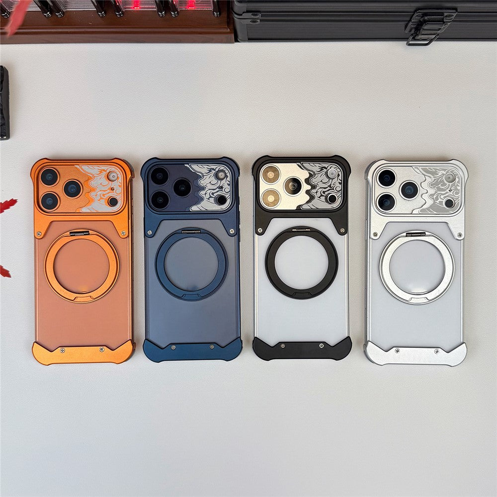 For iPhone 17 Pro Frameless Case Magnetic Kickstand Horse Pattern Translucent Matte PC Phone Cover