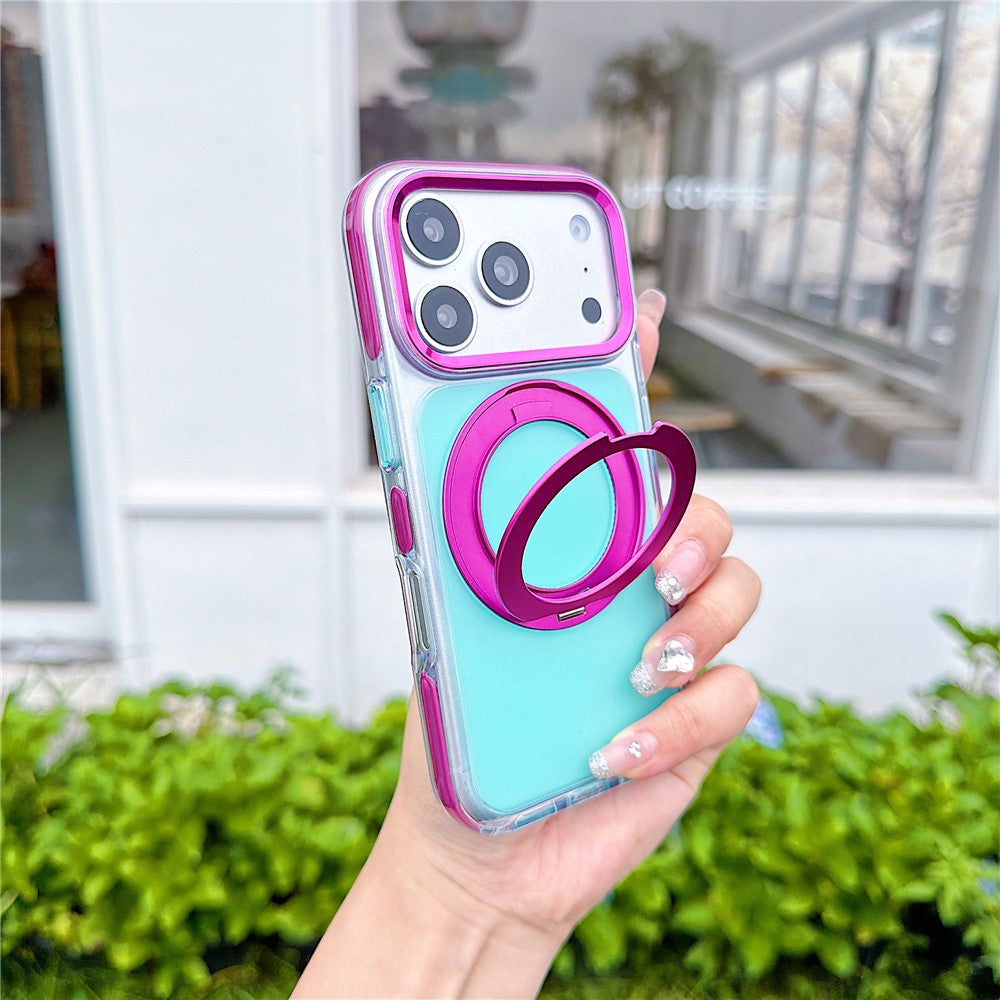 For iPhone 18 Pro / 17 Pro Case Rotating Kickstand TPU + Acrylic Color Contrast Design Phone Cover