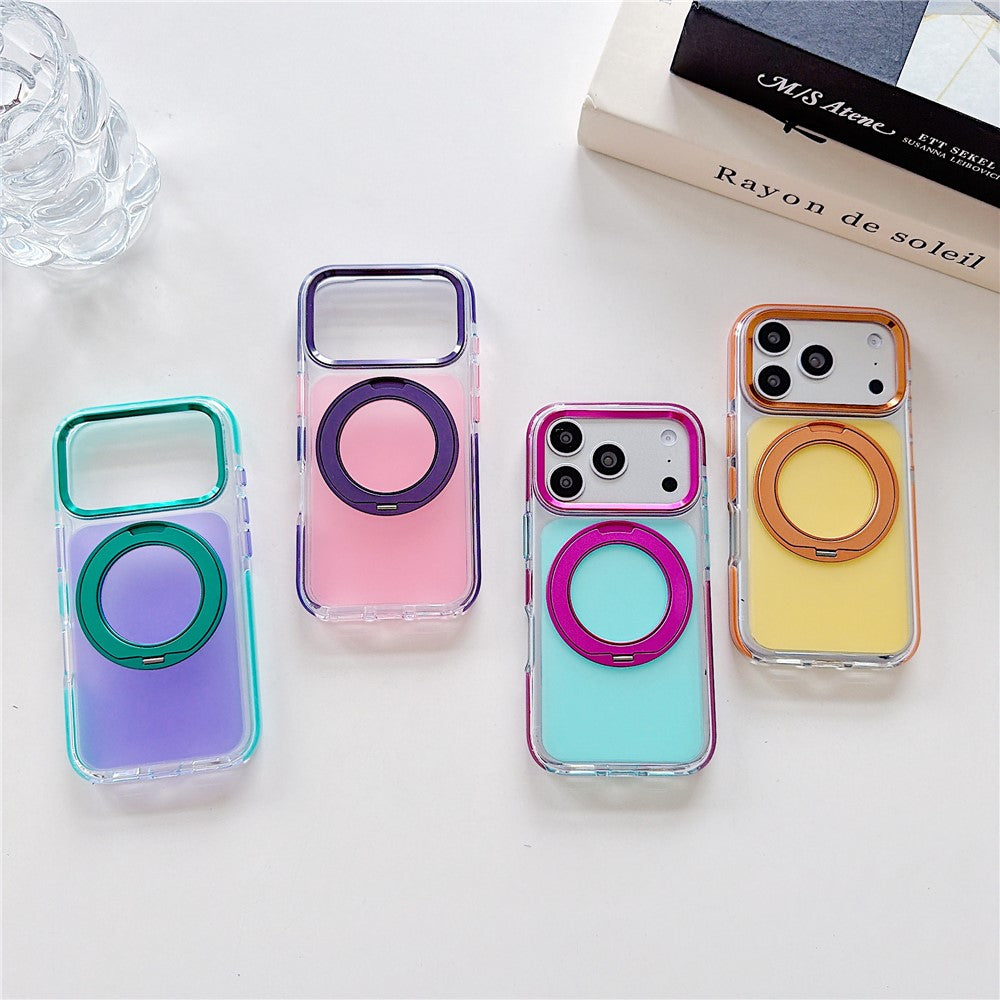 For iPhone 18 Pro / 17 Pro Case Rotating Kickstand TPU + Acrylic Color Contrast Design Phone Cover