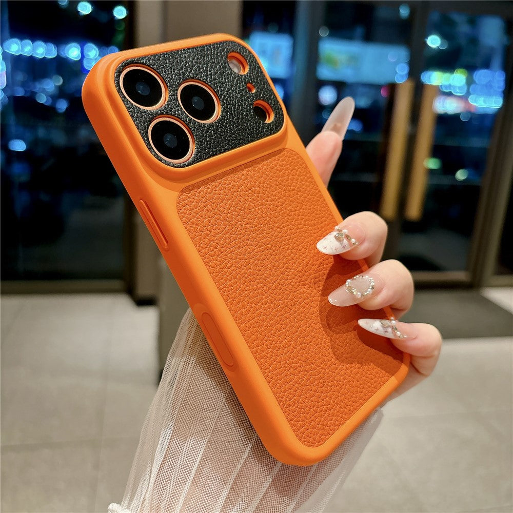 For iPhone 17 Pro Case Litchi Texture Genuine Cow Leather Coated TPU + PC Protective Cover