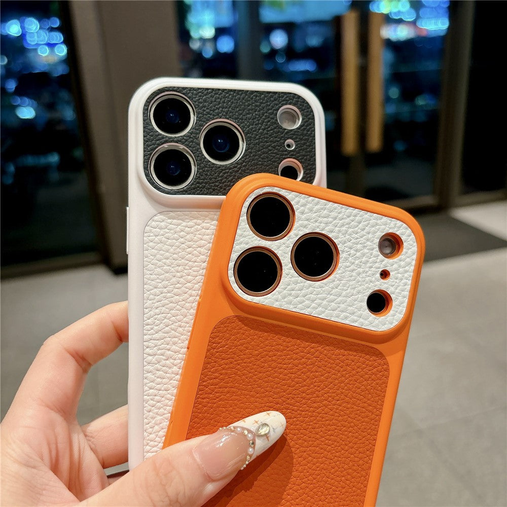For iPhone 17 Pro Case Litchi Texture Genuine Cow Leather Coated TPU + PC Protective Cover