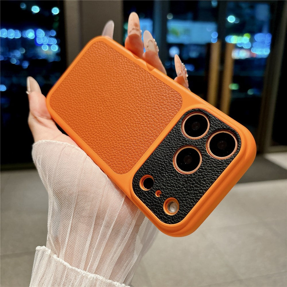 For iPhone 17 Pro Max Case Litchi Texture Genuine Cow Leather Coated TPU + PC Protective Cover