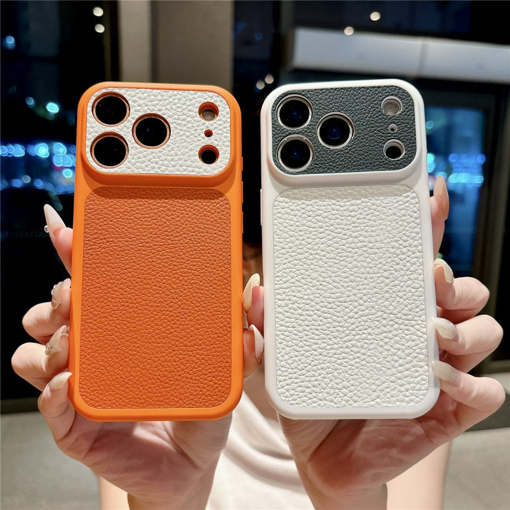 For iPhone 17 Pro Max Case Litchi Texture Genuine Cow Leather Coated TPU + PC Protective Cover