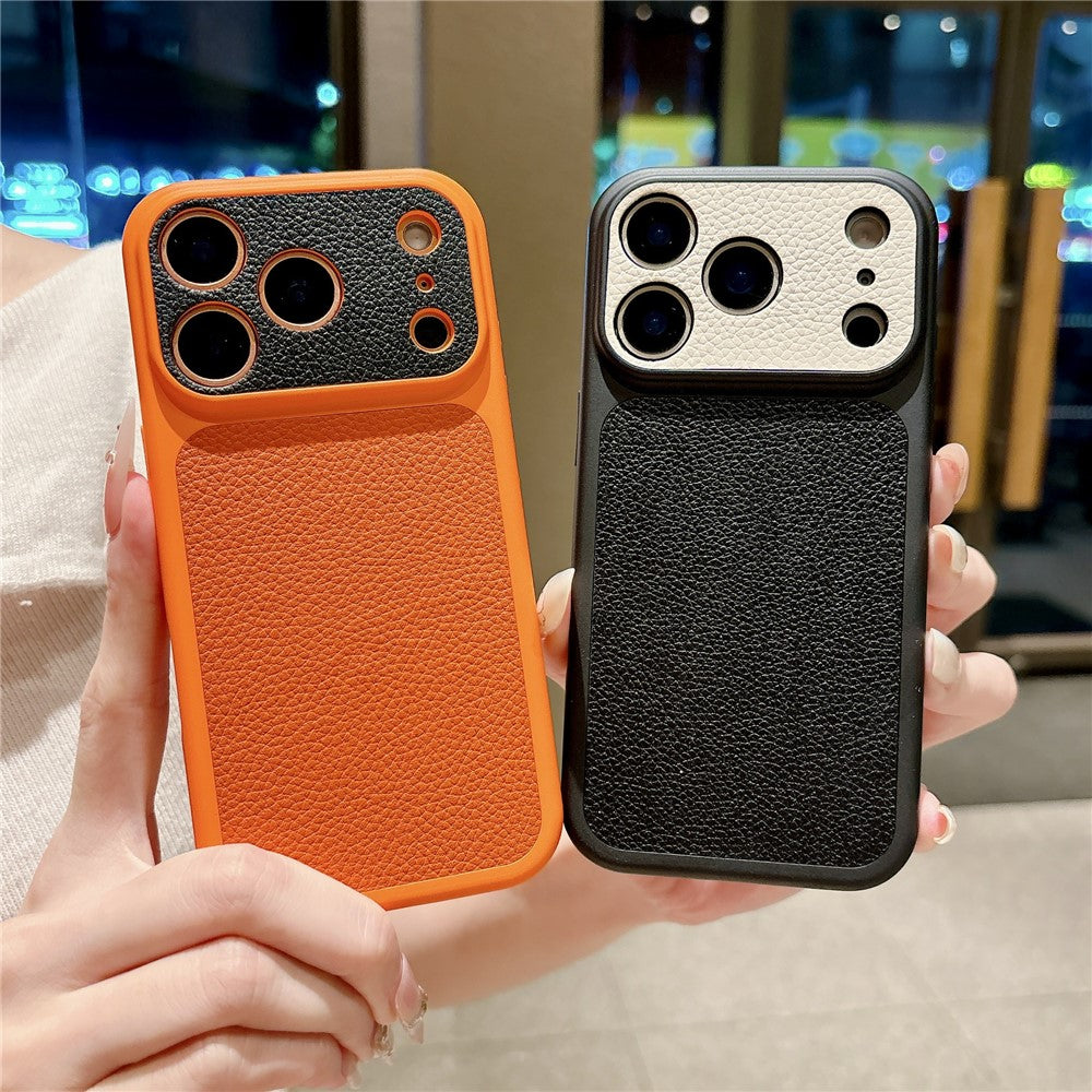 For iPhone 17 Pro Max Case Litchi Texture Genuine Cow Leather Coated TPU + PC Protective Cover