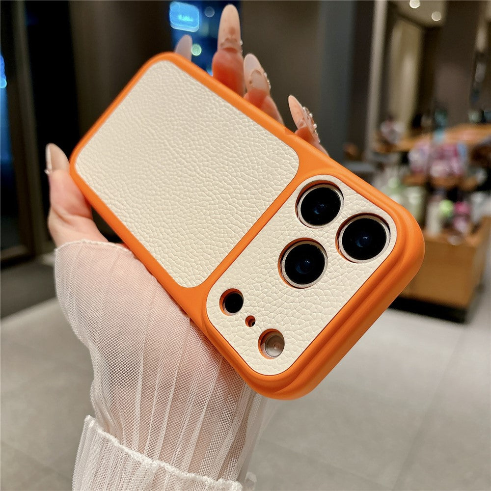 For iPhone 17 Pro Max Case Lychee Texture Genuine Cow Leather Coated TPU + PC Phone Cover