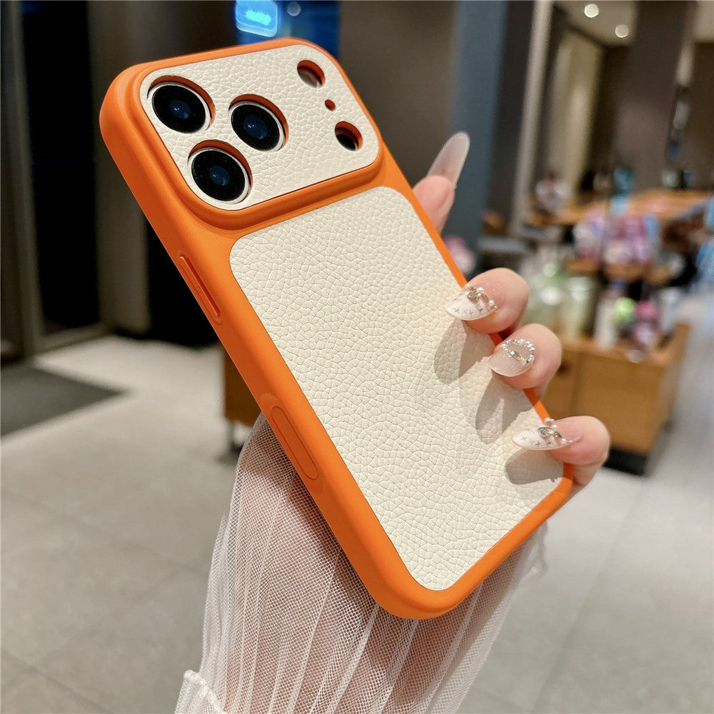 For iPhone 17 Pro Case Lychee Texture Genuine Cow Leather Coated TPU + PC Phone Cover