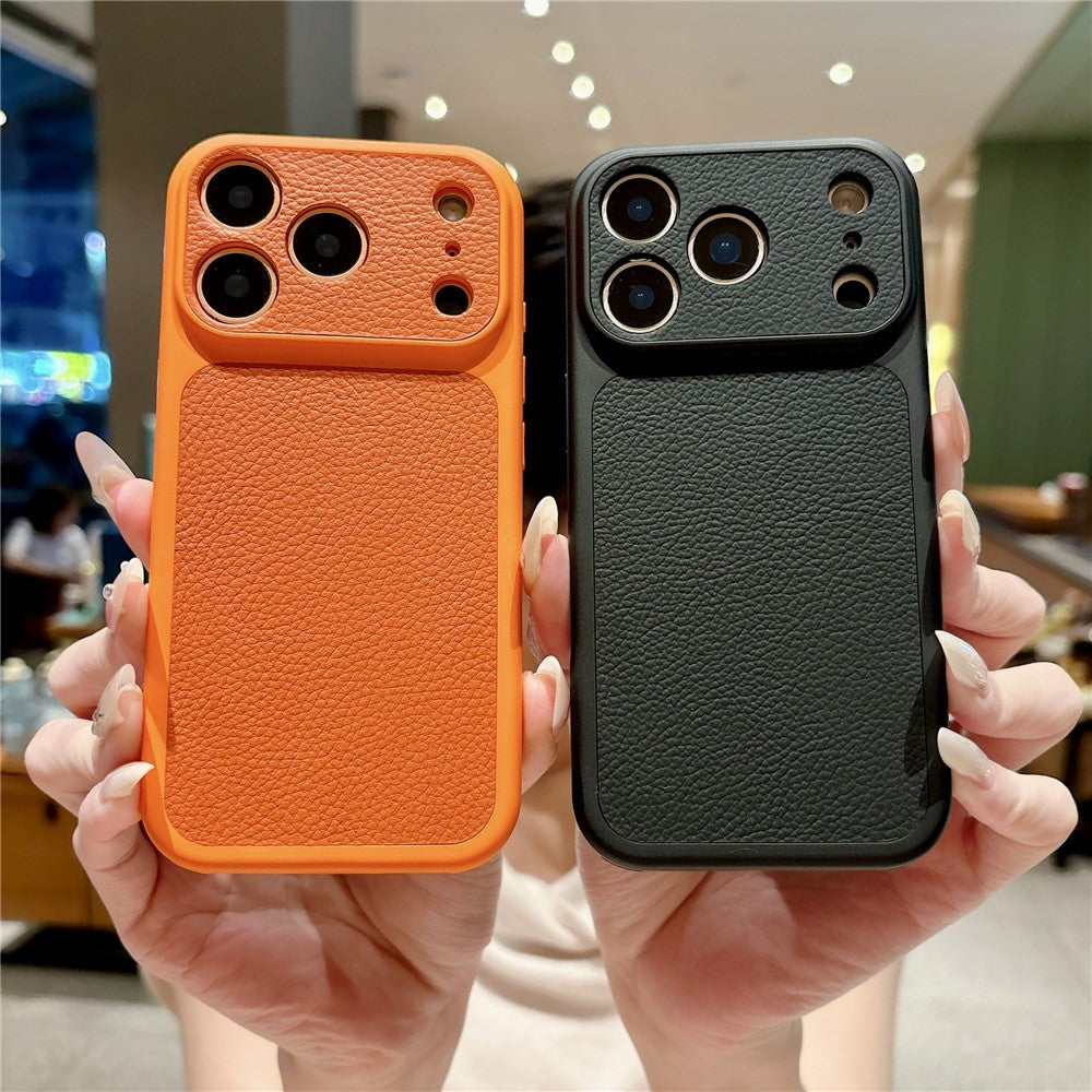 For iPhone 17 Pro Case Lychee Texture Genuine Cow Leather Coated TPU + PC Phone Cover