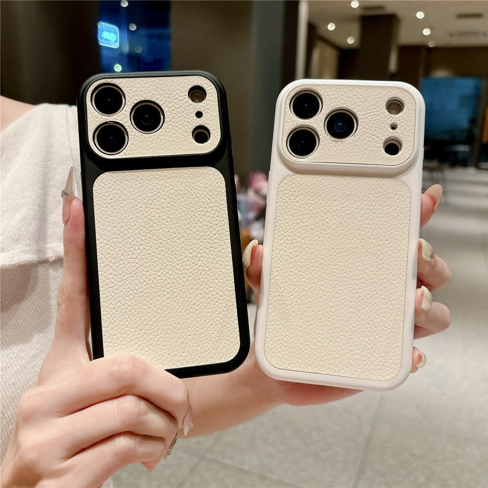 For iPhone 17 Pro Case Lychee Texture Genuine Cow Leather Coated TPU + PC Phone Cover