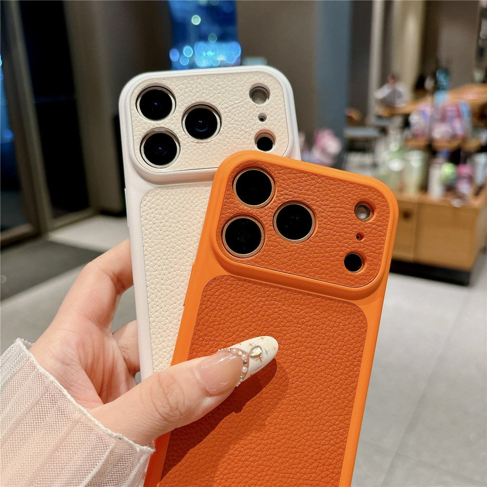 For iPhone 17 Pro Case Lychee Texture Genuine Cow Leather Coated TPU + PC Phone Cover