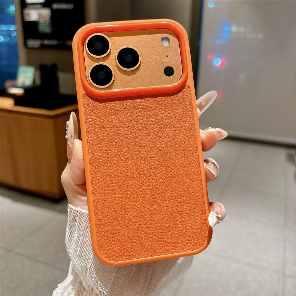 For iPhone 17 Pro Case Textured Genuine Cow Leather + PC + TPU Protective Cover