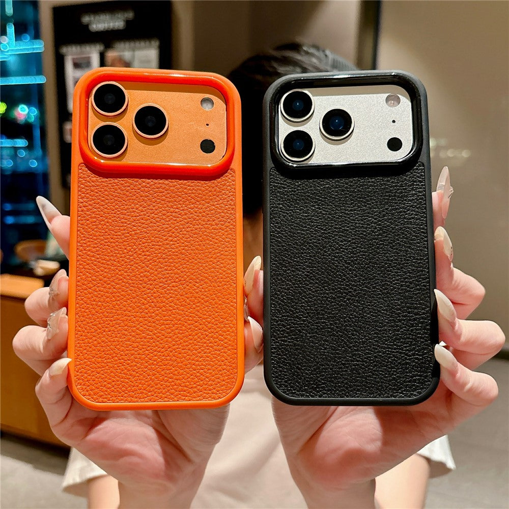 For iPhone 17 Pro Max Case Textured Genuine Cow Leather + PC + TPU Protective Cover