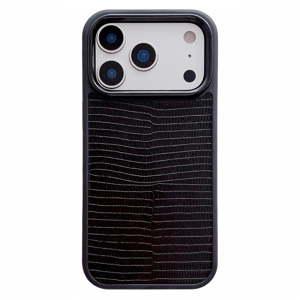 For iPhone 17 Pro Max Case Textured Genuine Cow Leather + PC + TPU Protective Cover