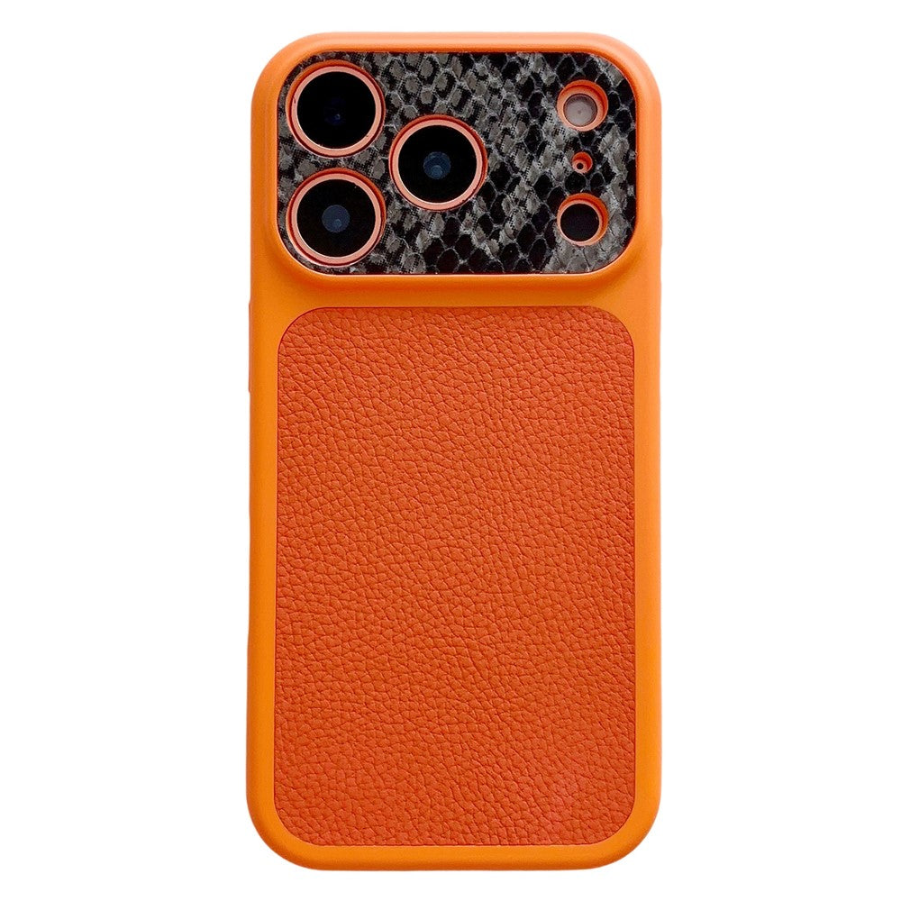 For iPhone 17 Pro TPU Case Genuine Cow Leather Litchi Texture + Snake Texture Protective Cover