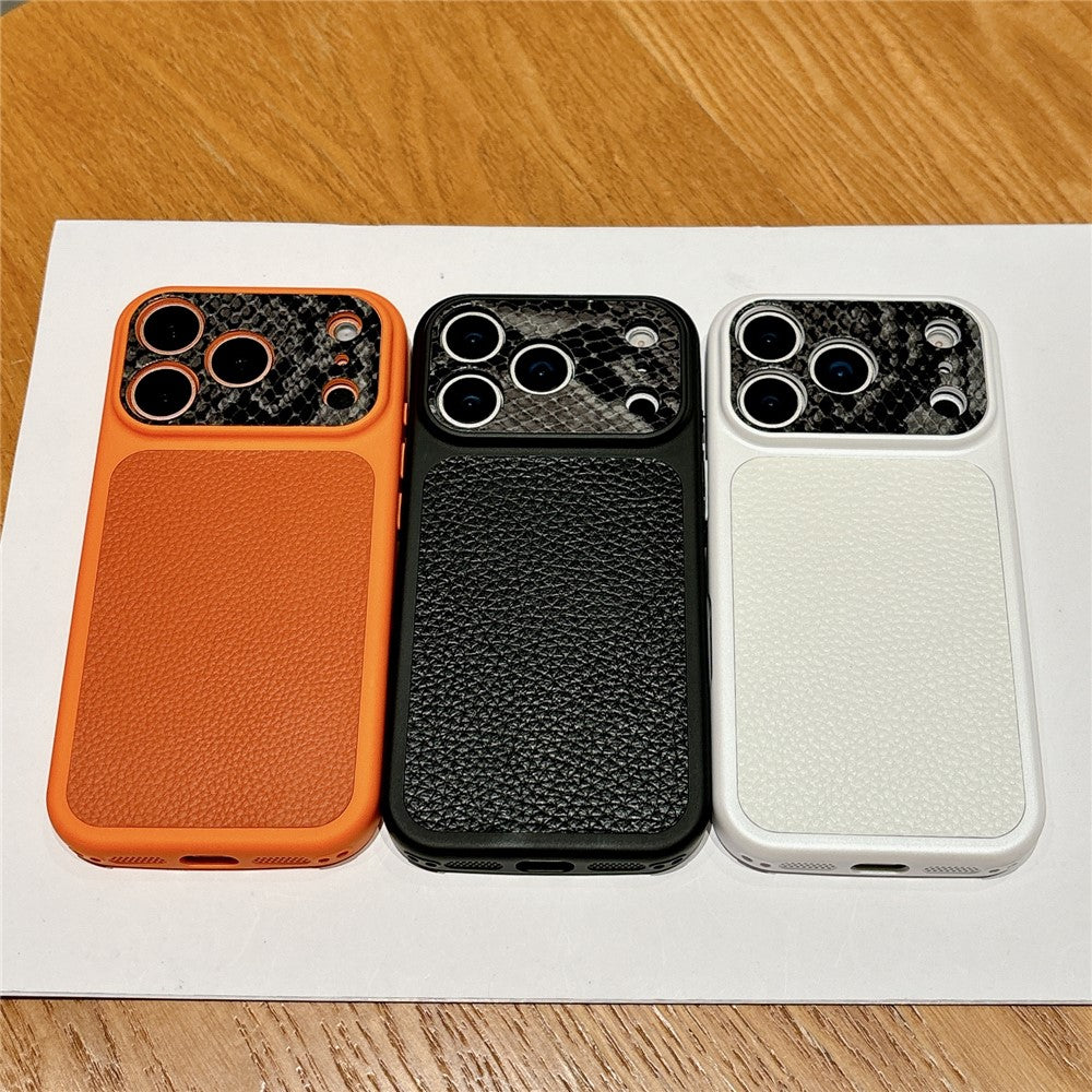 For iPhone 17 Pro TPU Case Genuine Cow Leather Litchi Texture + Snake Texture Protective Cover