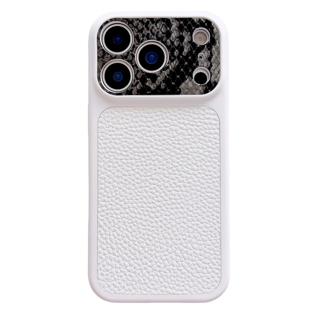 For iPhone 17 Pro TPU Case Genuine Cow Leather Litchi Texture + Snake Texture Protective Cover