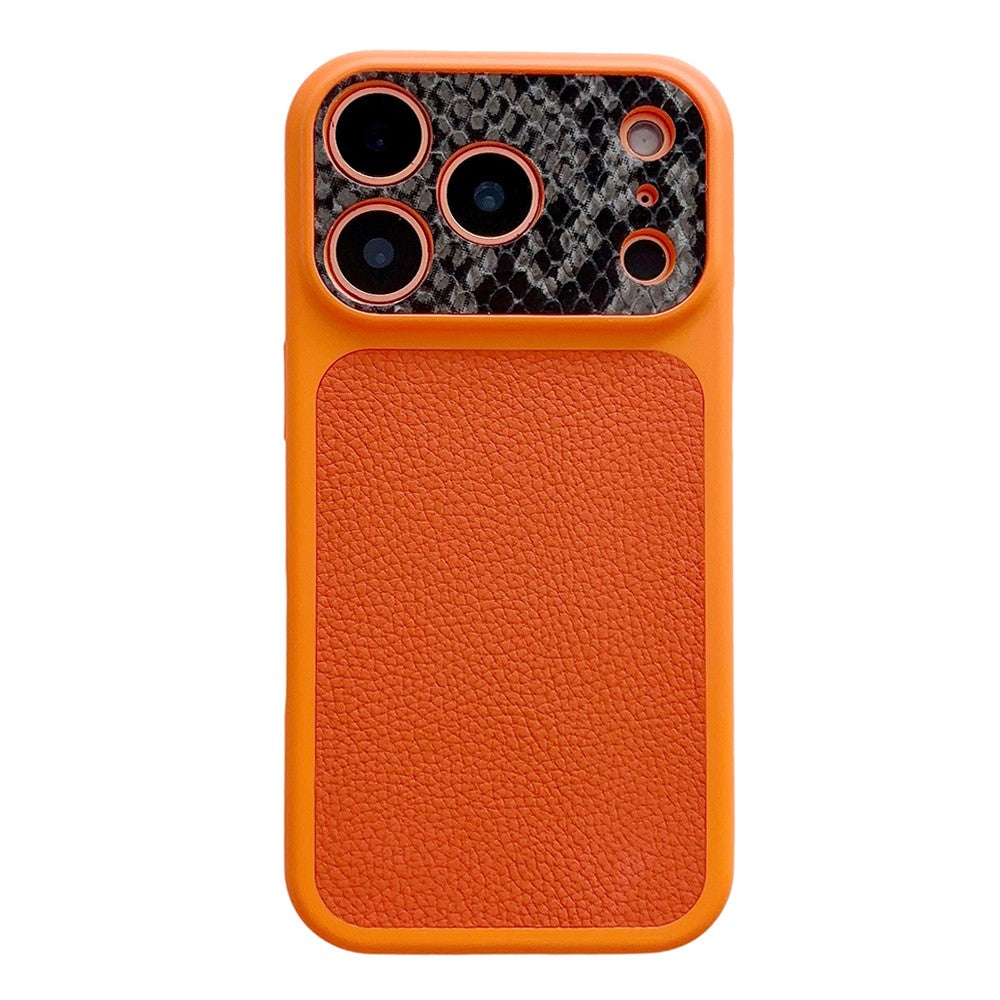 For iPhone 17 Pro Max TPU Case Genuine Cow Leather Litchi Texture + Snake Texture Protective Cover