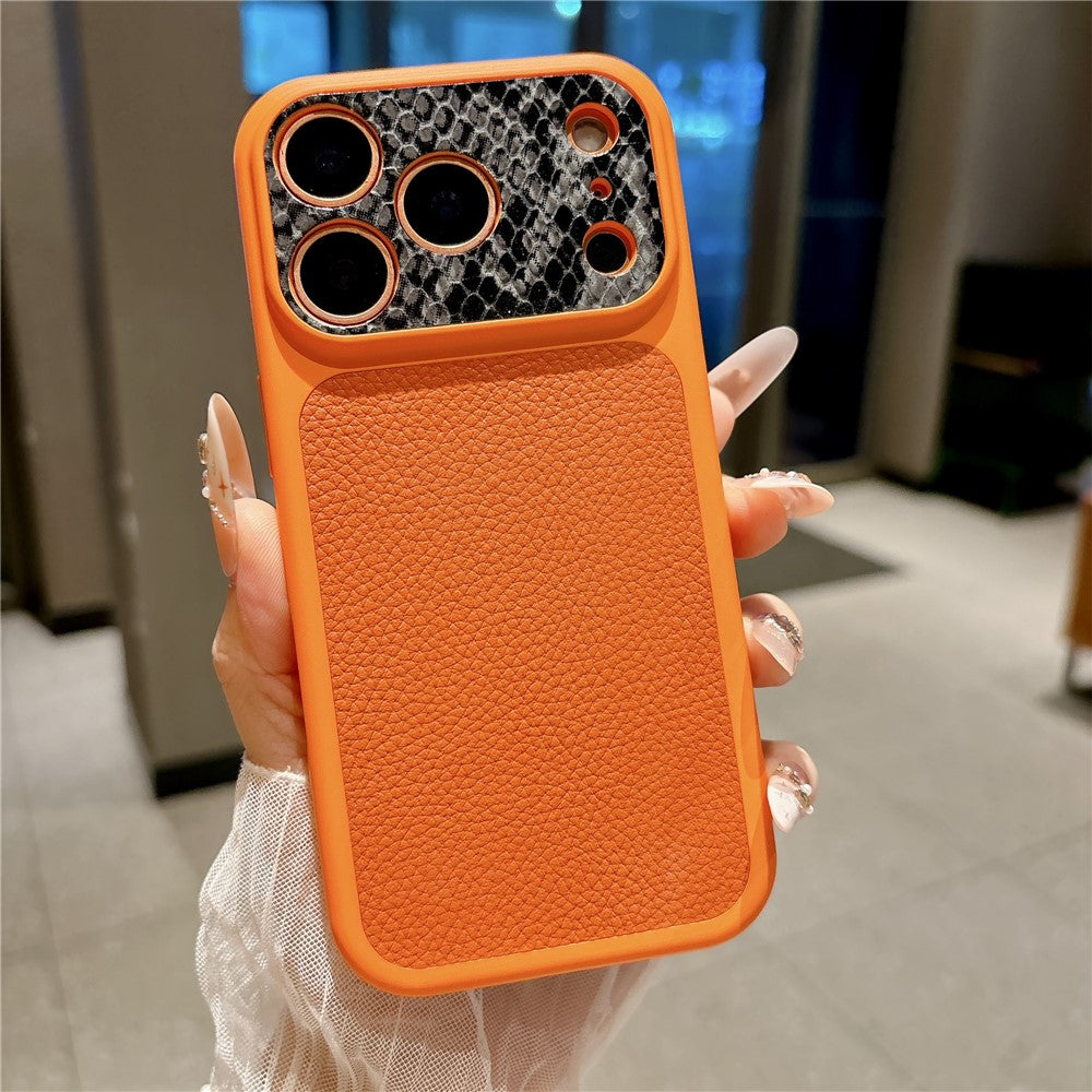 For iPhone 17 Pro Max TPU Case Genuine Cow Leather Litchi Texture + Snake Texture Protective Cover