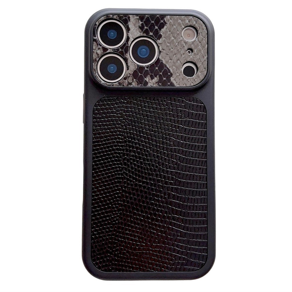 For iPhone 17 Pro Case Lizard Texture Snake Texture Genuine Cow Leather + TPU Protective Cover