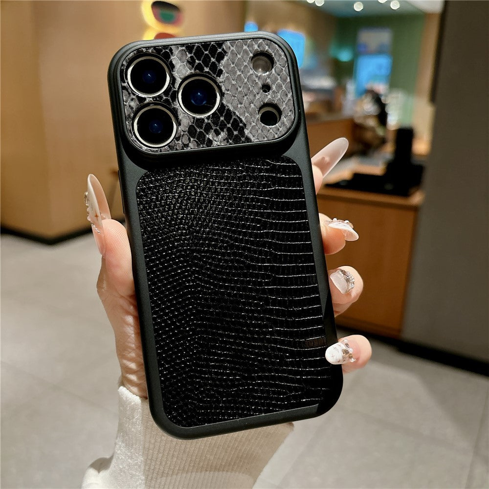 For iPhone 17 Pro Case Lizard Texture Snake Texture Genuine Cow Leather + TPU Protective Cover