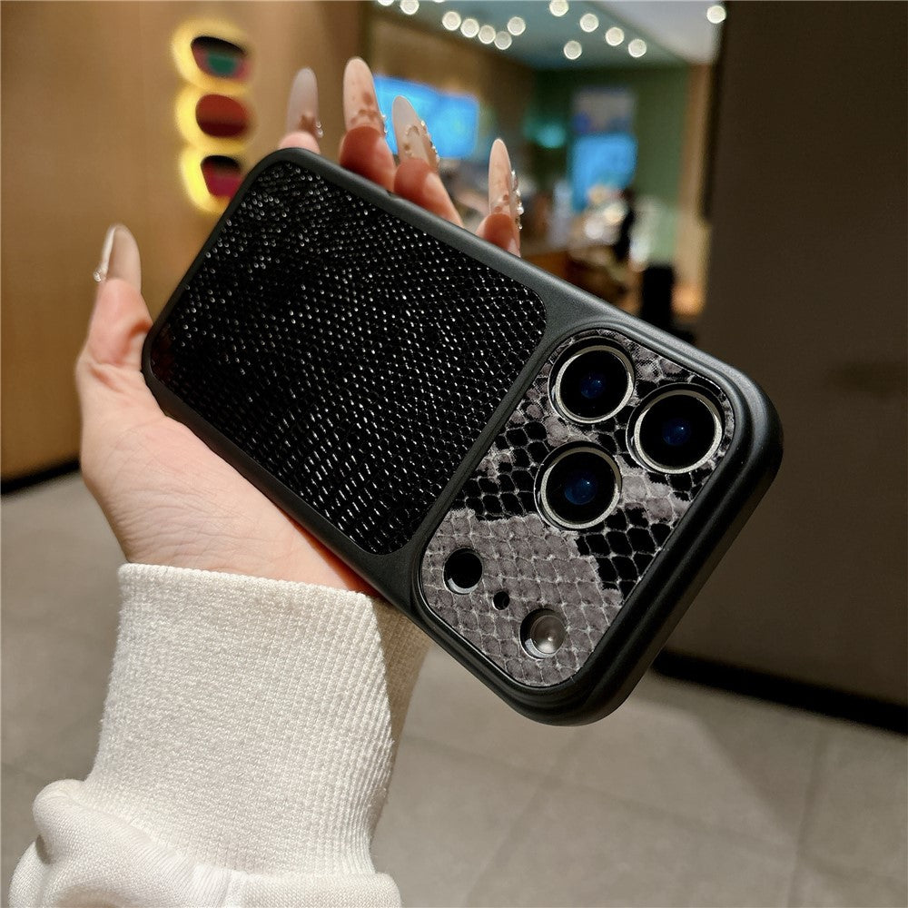 For iPhone 17 Pro Case Lizard Texture Snake Texture Genuine Cow Leather + TPU Protective Cover