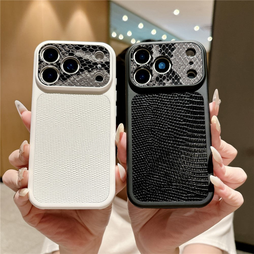 For iPhone 17 Pro Max Case Lizard Texture Snake Texture Genuine Cow Leather + TPU Protective Cover