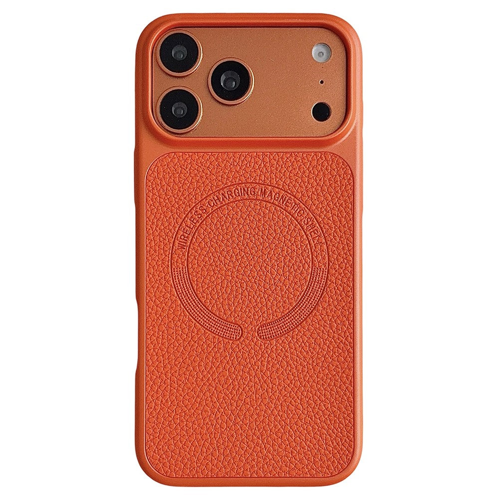 For iPhone 17 Pro Max Magnetic Case Litchi Texture PU Leather Coated PC + TPU Phone Back Cover