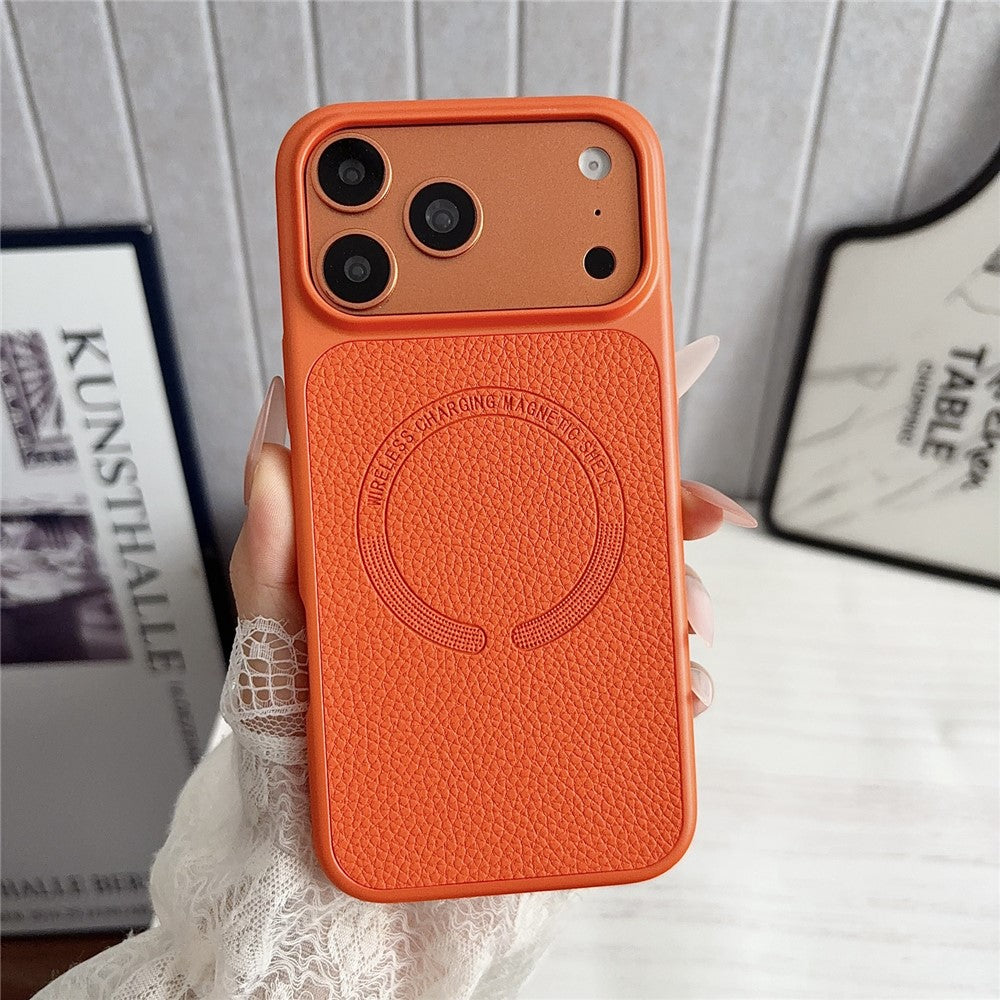For iPhone 17 Pro Max Magnetic Case Litchi Texture PU Leather Coated PC + TPU Phone Back Cover