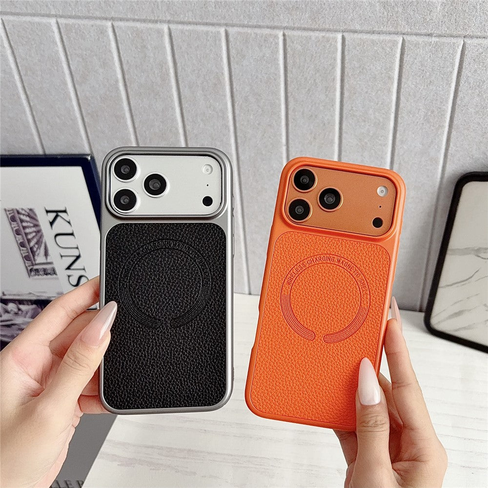 For iPhone 17 Pro Magnetic Case Litchi Texture PU Leather Coated PC + TPU Phone Back Cover