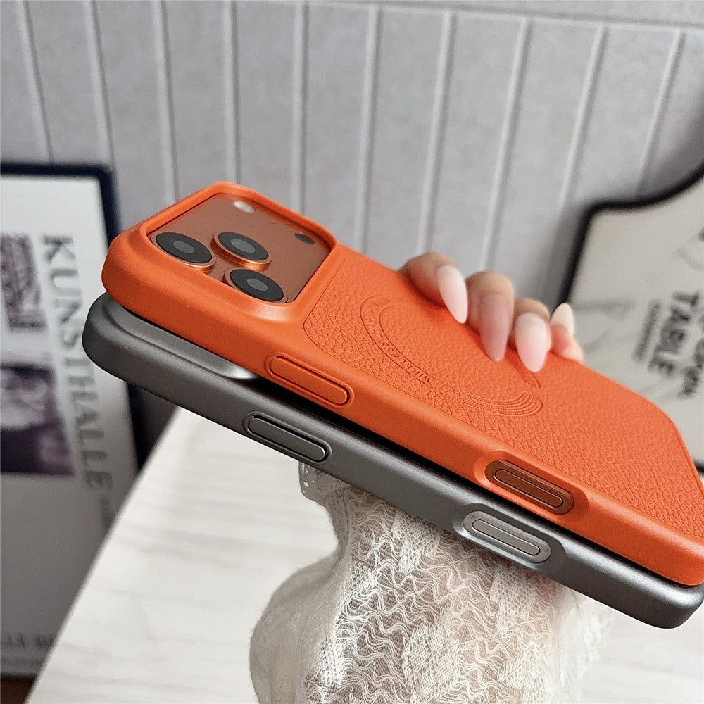 For iPhone 17 Pro Magnetic Case Litchi Texture PU Leather Coated PC + TPU Phone Back Cover